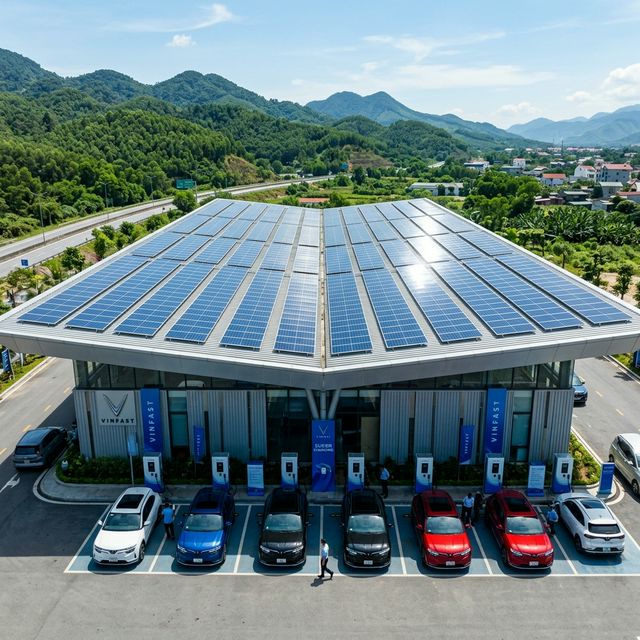 Lắp Đặt Hệ Thống Điện Năng Lượng Mặt Trời Cho Siêu Trạm Sạc VinFast